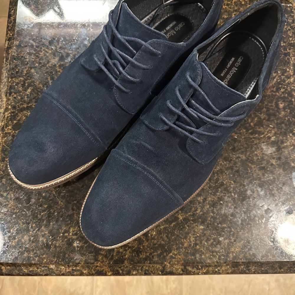 Navy Blue Suede Derby Shoes